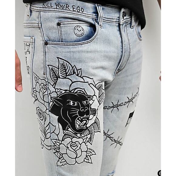 Ninth Hall Rogue Printed Light Aged Skinny Jeans Size 28 - Picture 4 of 16